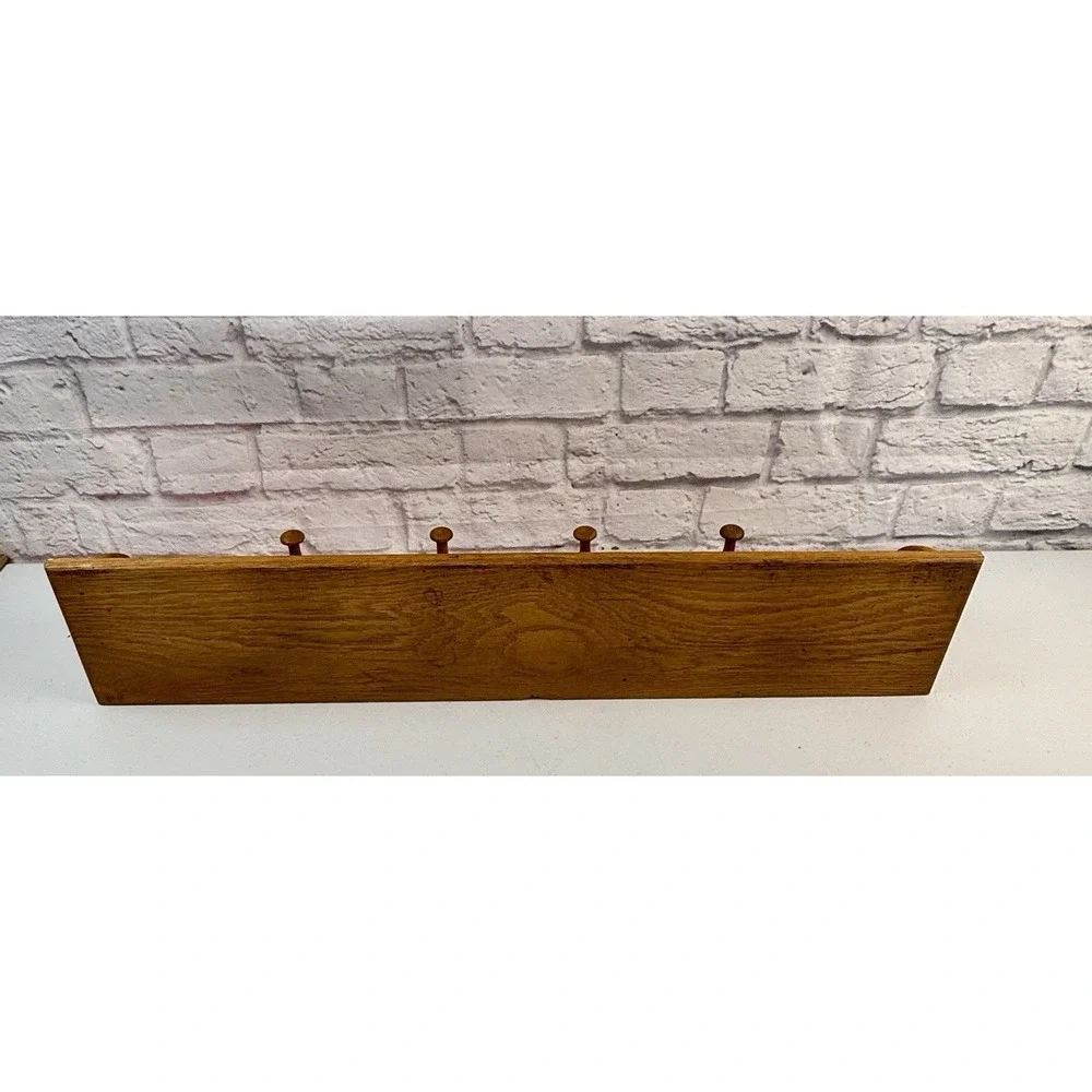 Vintage Cottage Farmhouse 4 Heart Cutout 7 Peg Shelf 28″ Rustic Wooden Wall Rack